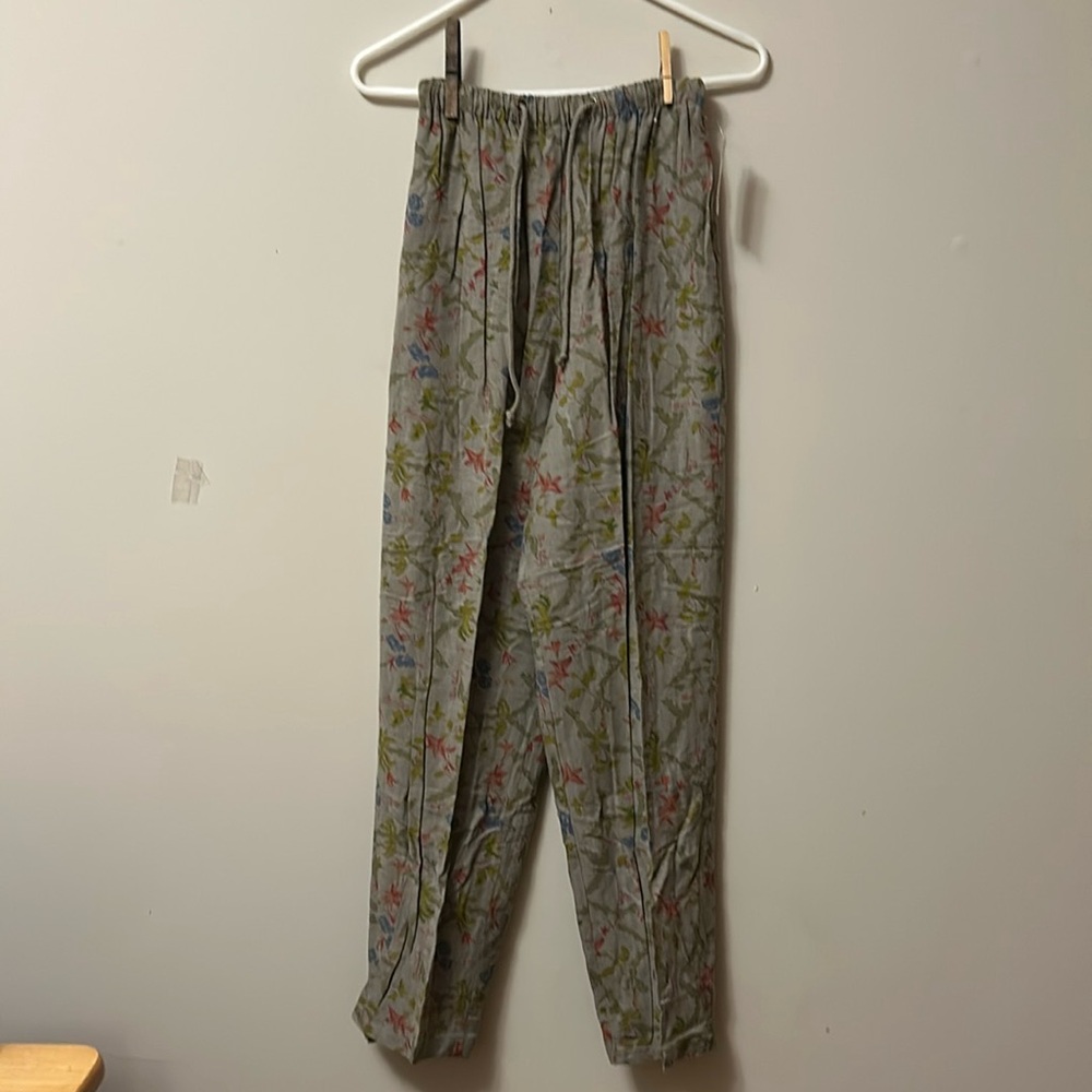 Shelli Segal green print rayon/linen pants tie waist size small new with tags